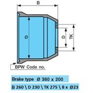 Барабан тормозной BPW 360x200 B=260 D=230 TK=275 n8*23